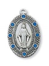 SS MIRACULOUS MEDAL W/BLUE STONES