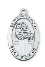STERLING SILVER ST. ANTHONY OVAL MEDAL WITH 24'' CHAIN