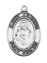 STERLING SILVER ST. JOSEPH MEDAL WITH 24'' CHAIN