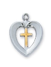 SS TUTONE HEART CROSS