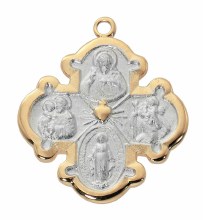 GOLD OVER STERLING SILVER TWO TONE 4-WAY MEDAL WITH 18'' GOLD OVER BRASS CHAIN