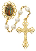 8MM GOLD PLATED PEARL ST. BENEDICT AUTO ROSARY