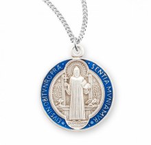 SS ST BENEDICT ROUND BLUE ENAMELED DOUBLE SIDED MEDAL