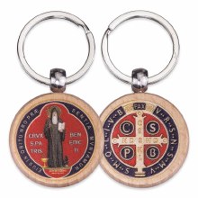 ST. BENEDICT ROUND WOOD KEY CHAIN