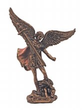 ST. MICHAEL 4'' LIGHTLY PAINTED COLD CAST BRONZE