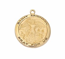 GOLD OVER STERLING SILVER ST. MICHAEL ROUND MEDAL WITH 18'' CHAIN