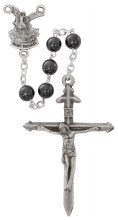 ST MICHAEL HEMATITE ROSARY W/ SWORD CRUCIFIX