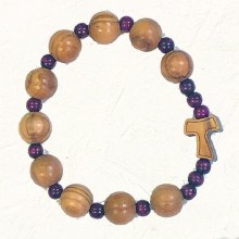 OLIVE WOOD STRETCH BRACELET WITH TAU CROSS