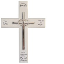 TWO HEARTS DOUBLE RING WEDDING WALL CROSS