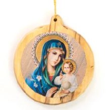 VIRGIN MARY OLIVE WOOD ORNAMENT