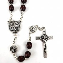 ST BENEDICT WOODEN ROSARY