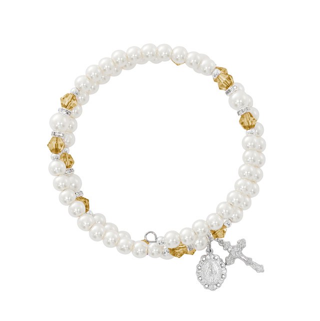TOPAZ AND PEARL ROSARY WRAP BRACELET