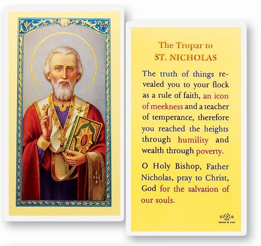 TROPAR TO ST NICHOLAS PRAYER CARD - Divine Mercy Gift Shop