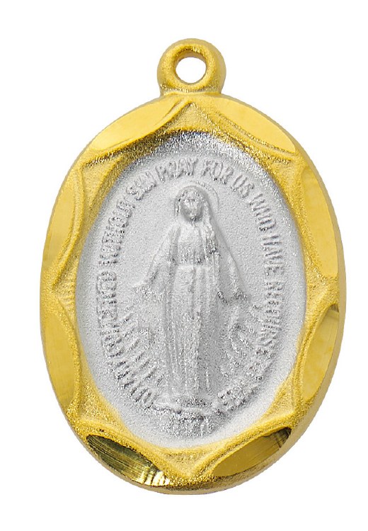 TWO TONE GOLD OVER STERLING SILVER MIRACULOUS MEDAL WITH 18'' CHAIN