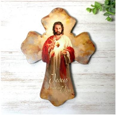 WOODEN SACRED HEART CROSS