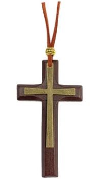 WOOD MEDAL CROSS CAR ORNAMENT BROWN