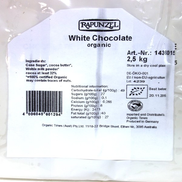 White Chocolate Couverture Bulk 2.5kg