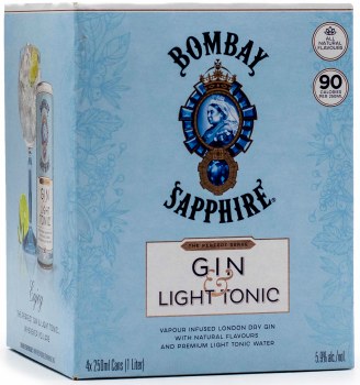 Bombay Sapphire Light Gin & Tonic 4pk 250ml Can