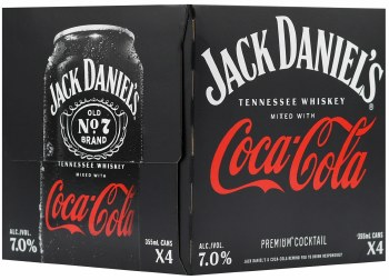 Jack Daniels Tennessee Whiskey Cola 4pk 12oz Can