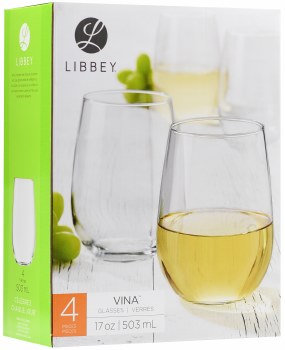 Libby Vina Stemless White Wine Glasses Set of 4 17oz