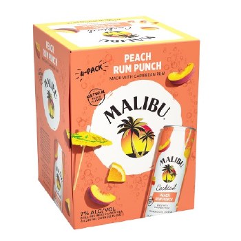 Malibu Peach Rum Punch Cocktail 4pk 12oz Can