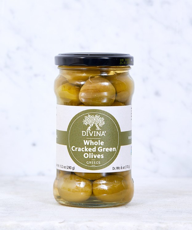 Divina Cracked Green Olives, 6oz