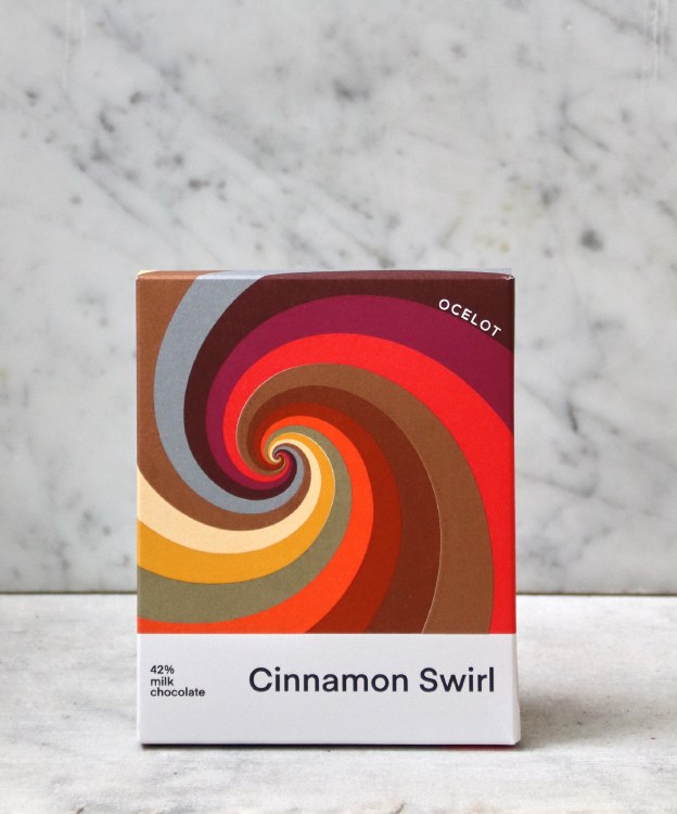 Ocelot Cinnamon Swirl 42% Milk Chocolate Bar, 100g