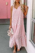 Pretty pink printed tiered maxi dress perfect for the summer!