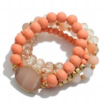 Clear And Coral Bead Bracelet