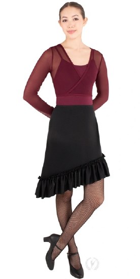 Eurotard Ruffle Hem A-Line Ballroom Skirt 13672 XSM BLK