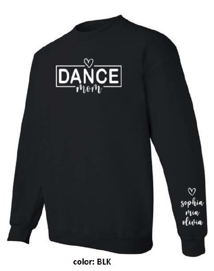 MAK Designs Dance Mom Crew Neck Sweatshirt 18000A 916 XSM BLK