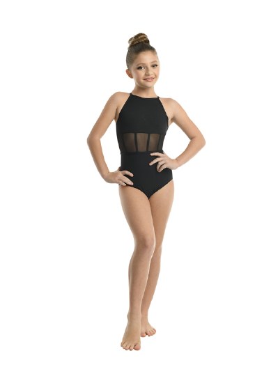 Danshuz Halter Leotard with Mesh Cutout 21105C 8-10 BLK