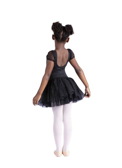 Danshuz Puff Sleeve Glitter Skirted Leotard 26204C 2-4 BLK