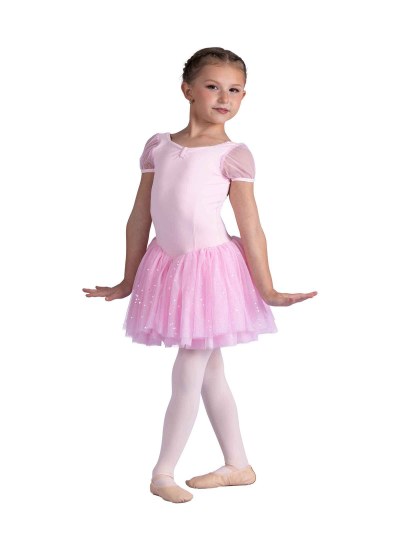 Danshuz Puff Sleeve Glitter Skirted Leotard 26204C 2-4 PNK
