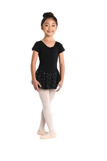 Danshuz Short Sleeve Skirted Leotard 293 4-6 BLK