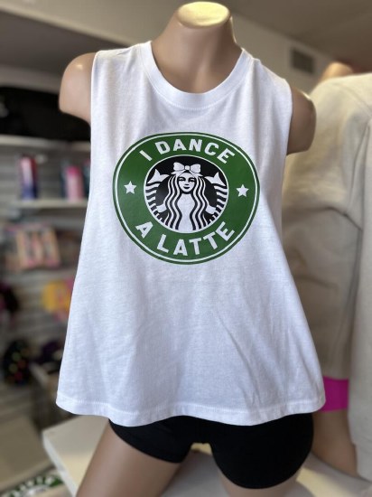MAK Designs I Dance a Latte Crop Racerback 6682 914 SM WHT