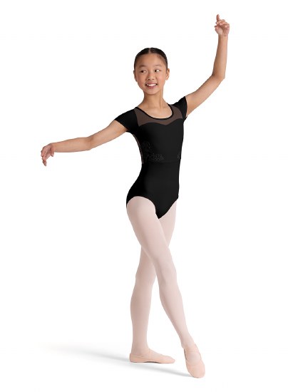 Bloch Floral Mesh Cap Sleeve Leotard CL20003 8-10 BLK