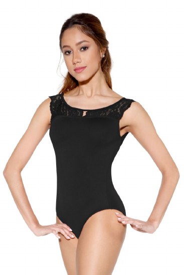 So Danca Lace Detail Tank Leotard D1677ME LG BLK
