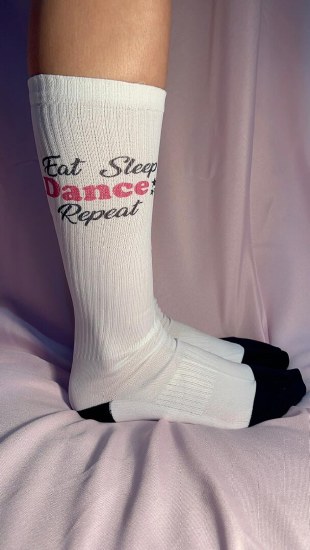 MAK Eat Sleep Dance Repeat Socks S8031C 896SUB O/S WHITE