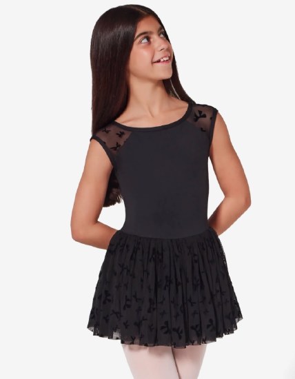 Capezio Bow Mesh Back Skirted Leotard F12428C 2-4 BLK