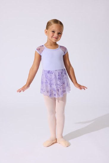 Capezio Floral Mesh Back Short Sleeve Skirted Leotard F12641C 2-4 LAV