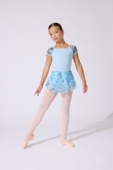 Capezio Floral Mesh Back Short Sleeve Skirted Leotard F12641C 2-4 LBL