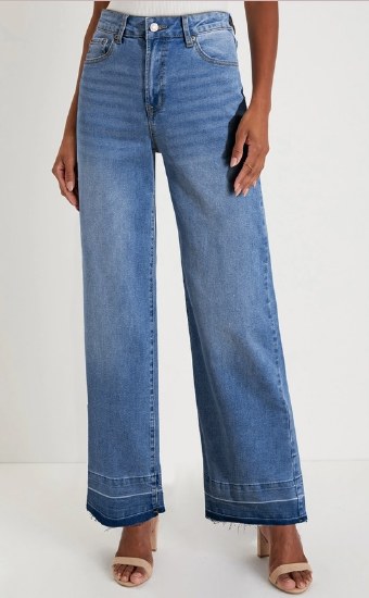 Full Time Purchase Raw Hem High Rise Straight Leg Jeans LC7875161 4 BLUE