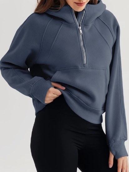 Full Time Purchase Half-Zip Fleece Hooded Pullover MD9018 XLG BLUE
