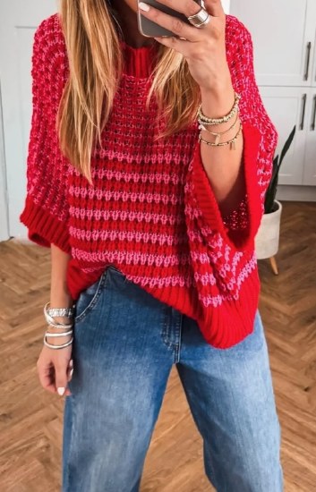 Full Time Purchase 3/4 Sleeve Sweater LC2728035 SM RED