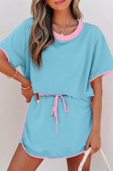 Full Time Purchase Two Piece Skirt Set LC631178 SM BLUE