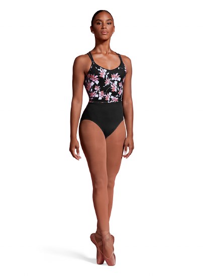 Mirella Double Strap Printed Cami Leotard M2174LM MED BLK