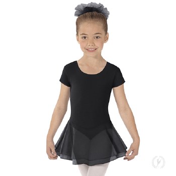 Eurotard Short Sleeve Skirted Leotard 10467 6-7 BLK