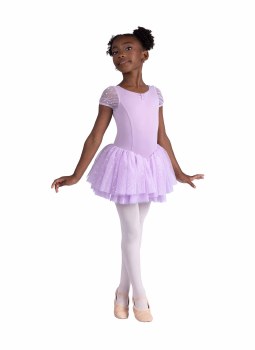 Danshuz Puff Sleeve Glitter Skirted Leotard 26204C 4-6 LAV