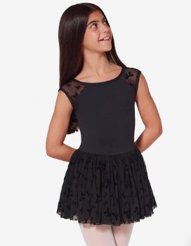 Capezio Bow Mesh Back Skirted Leotard F12428C 8-10 BLK